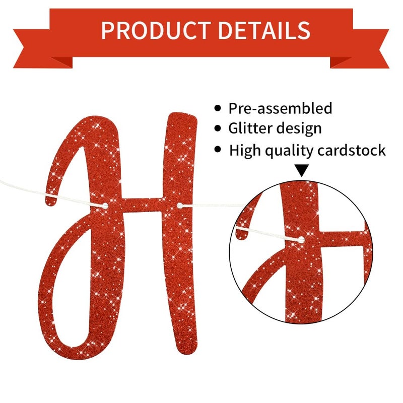 BEISHIDA Red Happy Anniversary Banner, Pre-Strung - Red Glitter Happy Anniversary Banner,NO DIY - Red Glitter Happy Anniversary Garland, Red Happy Anniversary Sign for Anniversary Wedding Party - Image 3